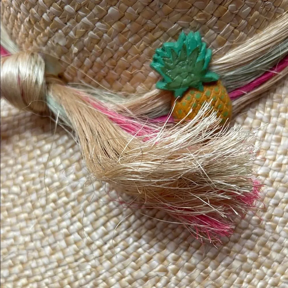 Woven Straw Hat with Fruit Details, Wide Brim Perfect for a Hot Day at the Beach